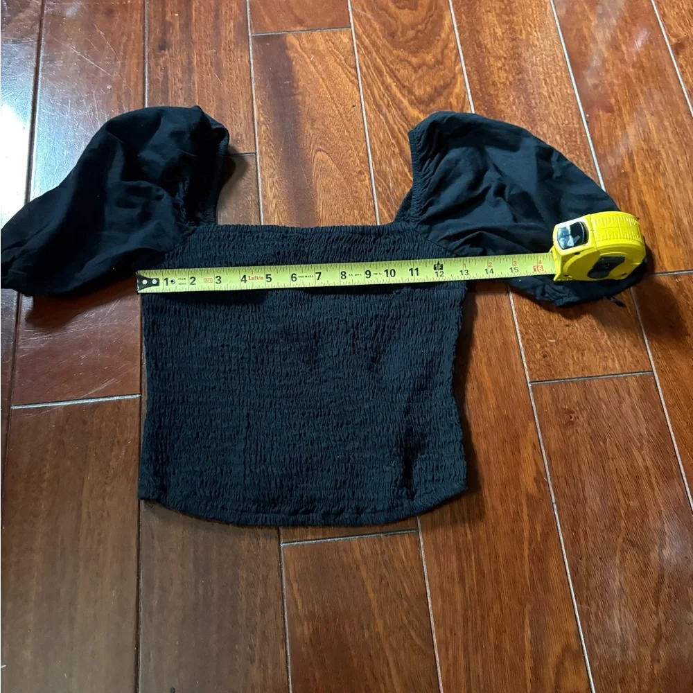 Abercrombie & Fitch Black Smocked Puff-Sleeve Top